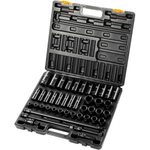 imageVEVOR 12quot Drive Impact Socket Set 65 Piece SAE 38quot to 114quot and Metric 1024mm 6 Point CrV Alloy Steel for Auto Repair EasytoRead Size Markings Rugged Construction Storage Case12 43PCS