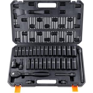imageVEVOR 12quot Drive Impact Socket Set 65 Piece SAE 38quot to 114quot and Metric 1024mm 6 Point CrV Alloy Steel for Auto Repair EasytoRead Size Markings Rugged Construction Storage Case12 33PCS