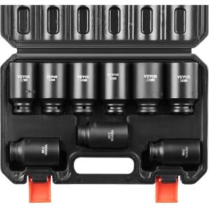 imageVEVOR 12quot Drive Impact Socket Set 65 Piece SAE 38quot to 114quot and Metric 1024mm 6 Point CrV Alloy Steel for Auto Repair EasytoRead Size Markings Rugged Construction Storage Case12 9PCS CRMO