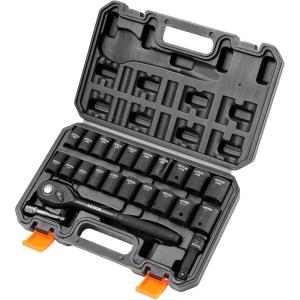 imageVEVOR 12quot Drive Impact Socket Set 65 Piece SAE 38quot to 114quot and Metric 1024mm 6 Point CrV Alloy Steel for Auto Repair EasytoRead Size Markings Rugged Construction Storage Case12 23PCS