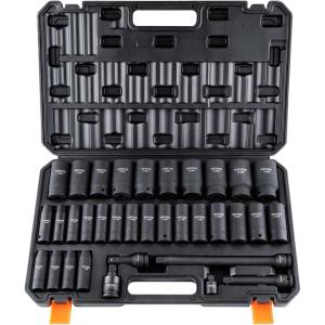 imageVEVOR 12quot Drive Impact Socket Set 65 Piece SAE 38quot to 114quot and Metric 1024mm 6 Point CrV Alloy Steel for Auto Repair EasytoRead Size Markings Rugged Construction Storage Case12 34PCS CRMO