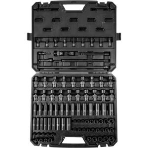 imageVEVOR 12quot Drive Impact Socket Set 65 Piece SAE 38quot to 114quot and Metric 1024mm 6 Point CrV Alloy Steel for Auto Repair EasytoRead Size Markings Rugged Construction Storage Case38 90PCS CRMO