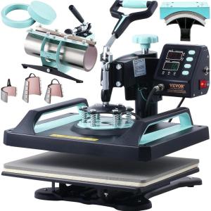 imageVEVOR 15x15 Heat Press Machine 8 in 1 Combo with 30 OZ Tumbler Press ampamp Hat Press Slide Out Heat Press Sublimation Machine for TShirts Hats Caps Tumblers Glass Cans Mugs and Plates Light Green8in112x1530OZGreen