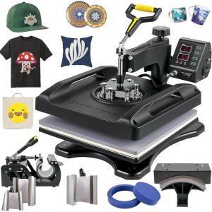imageVEVOR 15x15 Heat Press Machine 8 in 1 Combo with 30 OZ Tumbler Press ampamp Hat Press Slide Out Heat Press Sublimation Machine for TShirts Hats Caps Tumblers Glass Cans Mugs and Plates Light Green8in115x15Black