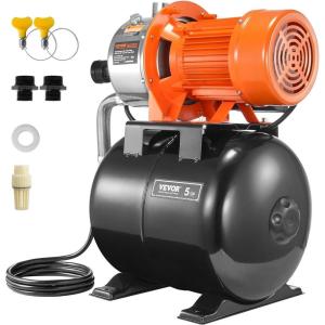 imageVEVOR 1HP Shallow Well Pump Portable 1380 GPH Garden Jet Pump with Automatic Controller 145 ft Head Stainless Steel Sprinkler Booster Pumps for Garden Lawn Irrigation System Water Transfer16 HP with Tank