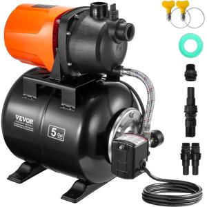 imageVEVOR 1HP Shallow Well Pump Portable 1380 GPH Garden Jet Pump with Automatic Controller 145 ft Head Stainless Steel Sprinkler Booster Pumps for Garden Lawn Irrigation System Water Transfer1 HP with Tank