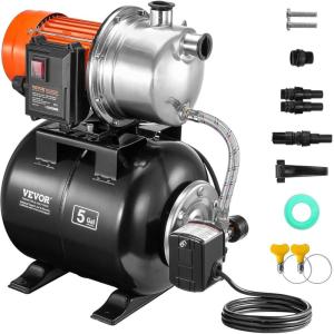 imageVEVOR 1HP Shallow Well Pump Portable 1380 GPH Garden Jet Pump with Automatic Controller 145 ft Head Stainless Steel Sprinkler Booster Pumps for Garden Lawn Irrigation System Water Transfer16 HP with Tank SS