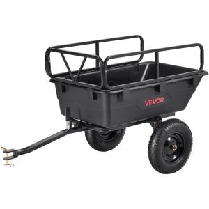 imageVEVOR 22 CuFt 1600Lbs Steel ATV UTV Trailer Tow Behind Dump Cart Heavy Duty Pull Behind Utility Dump Trailer for Lawn Mower Trailer Tractor Garden Yard with Removable Rear Panel500Lbs10cuft