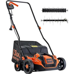 imageVEVOR 2in1 Electric Dethatcher and Scarifier 16Inch 15 Amp Corded Lawn Dethatcher with 145Gallon Thatch Collection Bag 5Position Depth Adjustment Walk Behind Machine for Garden Yard Grass13 inch