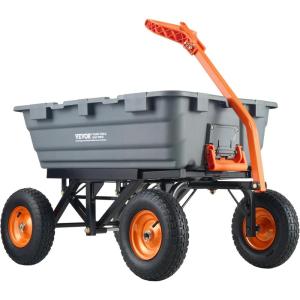 imageVEVOR 4 CuFt 600lbs Poly Garden Cart Dump Wagon Heavy Duty 4 Wheel Wheelbarrow Yard Cart Dump Wagon with 10in All Terrain Wheels Steel Frame and Quick Release System1500lbs