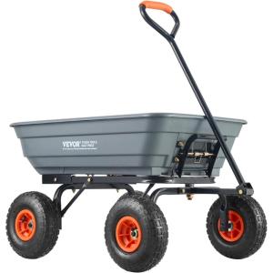 imageVEVOR 4 CuFt 600lbs Poly Garden Cart Dump Wagon Heavy Duty 4 Wheel Wheelbarrow Yard Cart Dump Wagon with 10in All Terrain Wheels Steel Frame and Quick Release SystemPoly600lbs