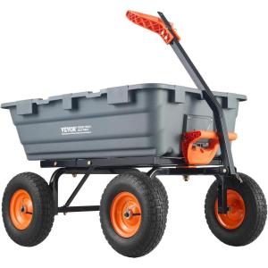 imageVEVOR 4 CuFt 600lbs Poly Garden Cart Dump Wagon Heavy Duty 4 Wheel Wheelbarrow Yard Cart Dump Wagon with 10in All Terrain Wheels Steel Frame and Quick Release System1200LBS