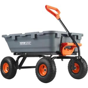 imageVEVOR 4 CuFt 600lbs Poly Garden Cart Dump Wagon Heavy Duty 4 Wheel Wheelbarrow Yard Cart Dump Wagon with 10in All Terrain Wheels Steel Frame and Quick Release System800lbs