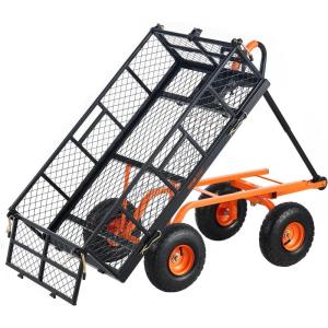 imageVEVOR 400lbs Steel Garden Dump Cart Heavy Duty Garden Wagon Yard Dump Wagon with Removable Sides Convert to Flatbed Utility Liner 10in All Terrain WheelsSteel400lbs
