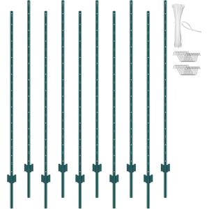 imageVEVOR 5 Feet Fence Post 10 Pack UChannel Heavy Duty Metal Fence Posts with 30 Zip Ties ampamp 20 Clips Sturdy Steel Fence Stakes for Garden Yard Lawn Farms and Outdoor Wire Fencing Green6 Feet 10 Pack