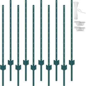 imageVEVOR 5 Feet Fence Post 10 Pack UChannel Heavy Duty Metal Fence Posts with 30 Zip Ties ampamp 20 Clips Sturdy Steel Fence Stakes for Garden Yard Lawn Farms and Outdoor Wire Fencing Green4 Feet 10 Pack