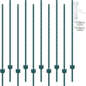 imageVEVOR 5 Feet Fence Post 10 Pack UChannel Heavy Duty Metal Fence Posts with 30 Zip Ties ampamp 20 Clips Sturdy Steel Fence Stakes for Garden Yard Lawn Farms and Outdoor Wire Fencing Green5 Feet 10 Pack