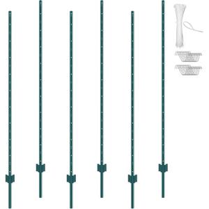 imageVEVOR 5 Feet Fence Post 10 Pack UChannel Heavy Duty Metal Fence Posts with 30 Zip Ties ampamp 20 Clips Sturdy Steel Fence Stakes for Garden Yard Lawn Farms and Outdoor Wire Fencing Green6 Feet 6 Pack