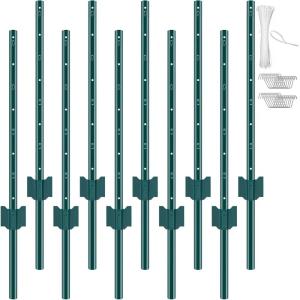 imageVEVOR 5 Feet Fence Post 10 Pack UChannel Heavy Duty Metal Fence Posts with 30 Zip Ties ampamp 20 Clips Sturdy Steel Fence Stakes for Garden Yard Lawn Farms and Outdoor Wire Fencing Green3 Feet 10 Pack