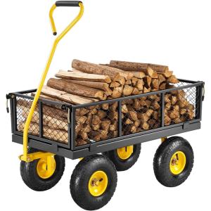 imageVEVOR 500 Lbs Steel Garden Cart Heavy Duty Garden Wagon Cart Pullable on Wheels Metal Yard Utility Wagon Carts with 10quot All Terrain Tires Mesh Removable Sides and 180Rotating HandleBlackyellow