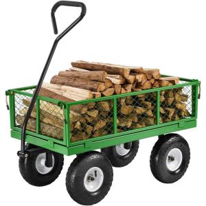imageVEVOR 500 Lbs Steel Garden Cart Heavy Duty Garden Wagon Cart Pullable on Wheels Metal Yard Utility Wagon Carts with 10quot All Terrain Tires Mesh Removable Sides and 180Rotating HandleBlackgreen