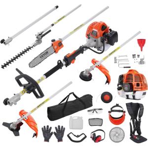 imageVEVOR 5in1 26cc 2 Cycle Gas Powered Dual Sided Hedge Trimmer Weed Eater String Trimmer Edger Pole Saw Chainsaw Pruner with EPA CE and EMC Certification33cc 5in1 Gas Hedge Trimmer  Weed Eater  String Trimmer  Brush Cutter  Edger  Pole Saw Chainsaw Pruner