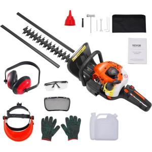 imageVEVOR 5in1 26cc 2 Cycle Gas Powered Dual Sided Hedge Trimmer Weed Eater String Trimmer Edger Pole Saw Chainsaw Pruner with EPA CE and EMC Certification26cc 2 Stroke Gas Hedge Trimmer