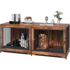 imageVEVOR 72quotDog Crate Furniture for 2 DogsDouble Dog Crate Furniture with Double Sliding DoorsLarge Dog Crate TV Stand with Removable TraySteel Frame Double Dog Crate for SmallMediumLarge Dogs White75