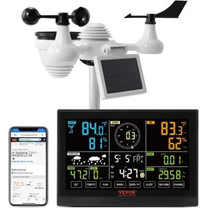 imageVEVOR 7in1 WiFi Weather Station with APP 75Inch VA Display Wireless Solar Powered Outdoor Sensor Rain Gauge Indoor Outdoor for Weather Forecast Wind Speed Temperature Humidity Rainfall7in1 WiFi NO APP