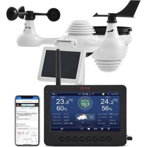imageVEVOR 7in1 WiFi Weather Station with APP 75Inch VA Display Wireless Solar Powered Outdoor Sensor Rain Gauge Indoor Outdoor for Weather Forecast Wind Speed Temperature Humidity Rainfall7in1 TFT WiFi NO APP