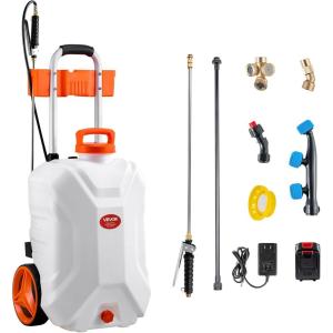 imageVEVOR Battery Powered Backpack Sprayer 32 Gal Powerful Electric Backpack Sprayer 2 Retractable Wands ampamp 5 Nozzles Adjustable 090 PSI 2 Hour Runtime Portable Weed Sprayers for Yard Garden Lawn10 Gal Sprayer with Wheels