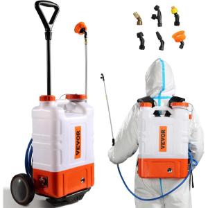 imageVEVOR Battery Powered Backpack Sprayer 32 Gal Powerful Electric Backpack Sprayer 2 Retractable Wands ampamp 5 Nozzles Adjustable 090 PSI 2 Hour Runtime Portable Weed Sprayers for Yard Garden Lawn4 Gal Sprayer with Wheels