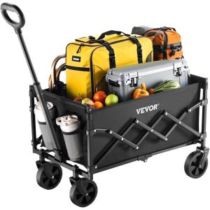 imageVEVOR Collapsible Folding Wagon with Wheels Wagons Carts Foldable with 225lbs Capacity Lightweight Portable Utility Wagon Cart for Grocery Shopping Sports Camping and GardenBlack