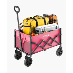imageVEVOR Collapsible Folding Wagon with Wheels Wagons Carts Foldable with 225lbs Capacity Lightweight Portable Utility Wagon Cart for Grocery Shopping Sports Camping and GardenPink  Black