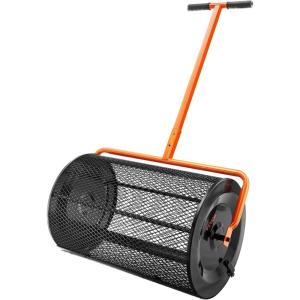 imageVEVOR Compost Spreader 244256quot Height Adjustable Handle 24quot Wide Lawn and Garden Peat Moss Roller with Side Latches Powder Coated Steel Mesh Basket for Spreading Manure Topsoil BlackBlack