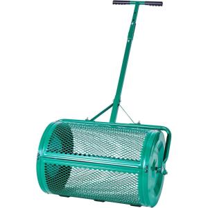 imageVEVOR Compost Spreader 244256quot Height Adjustable Handle 24quot Wide Lawn and Garden Peat Moss Roller with Side Latches Powder Coated Steel Mesh Basket for Spreading Manure Topsoil BlackGreen