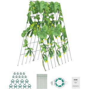 imageVEVOR Cucumber Trellis for Climbing Plants39quot H x 32quot W Foldable Cucumber Trellis Set with Twist Ties Metal Garden Trellis for Raised Bed Outdoor Plant Grow Support for Tomato Vegetable2 Pack39 W x 32 L