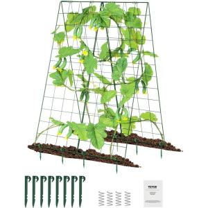 imageVEVOR Cucumber Trellis for Climbing Plants39quot H x 32quot W Foldable Cucumber Trellis Set with Twist Ties Metal Garden Trellis for Raised Bed Outdoor Plant Grow Support for Tomato Vegetable2 Pack46 W x 32 L