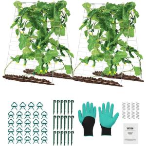 imageVEVOR Cucumber Trellis for Climbing Plants39quot H x 32quot W Foldable Cucumber Trellis Set with Twist Ties Metal Garden Trellis for Raised Bed Outdoor Plant Grow Support for Tomato Vegetable2 Pack35 W x 55 L