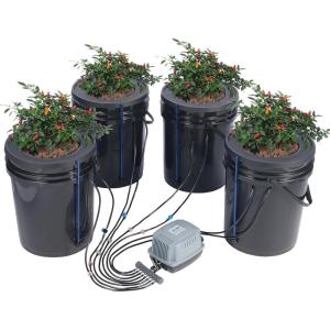 imageVEVOR DWC Hydroponic System 5 Gallon 8 Buckets Deep Water Culture Growing Bucket Hydroponics Grow Kit with Pump Air Stone and Water Level Device for IndoorOutdoor Leafy Vegetables4 BucketsTop Drip Kit