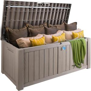 imageVEVOR Deck Box 120 Gallon Outdoor Storage Box 563quot x 266quot x 238quot Waterproof PP Deckbox with Aluminum Alloy Padlock for Patio FurnitureGarden Tools Outdoor Cushions Gray120gal