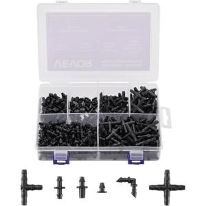 imageVEVOR Drip Irrigation Fittings Kit for 14quot Tubing 300 Pcs Drip Irrigation System Parts Tees Straight Barb 4 Way Coupling Elbows End Plug Single Barbs Barbed Connectors for Yard Garden Lawn
