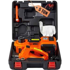 imageVEVOR Electric Car Jack 5 Ton11023 LBS Hydraulic Jack Lift with Electric Impact Wrench Builtin Inflatable Pump and LED Light for SUV MPV Sedan Truck Change Tires Garage Repairwith Electric Wrench