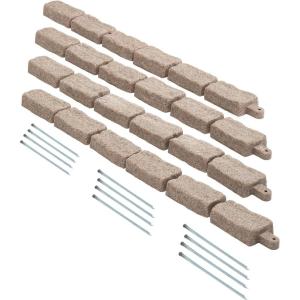 imageVEVOR Faux Stone Landscape Edging No Dig Garden Edging Border Flexible Blocks for Lawn Edging Flower Beds Driveway Yards with 12 Spikes 4 Pack 24 Bricks 16FT Kit 472quot Lx 4quot W x 9quot H BeigeBrown