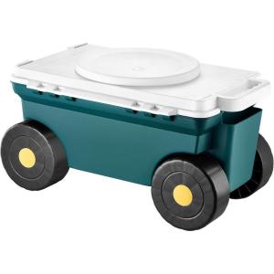 imageVEVOR Garden Scooter with Seat 2 in 1 Rolling Garden Cart with Storage Bin Supports up to 227 lbs Outdoor Wagon with Handle Lightweight Storage Gardening Stool for Yard Weeding PlantingGrey  Green  Black