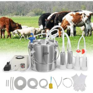 imageVEVOR Goat Milking Machine 12 L 304 Stainless Steel Bucket Electric Automatic Pulsation Vacuum Milker Portable Milker with FoodGrade Silicone Cups and Tubes Adjustable Suction for Cows and Sheep12 L
