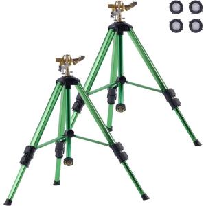 imageVEVOR Impact Sprinkler on Tripod Base 2 Packs Heavy Duty Tripod Sprinklers with Brass Head ampamp 34quot NH Connector 360 Degree Large Area Irrigation Sprinkler Adjustable Heights Sprinkler for Yard2PC