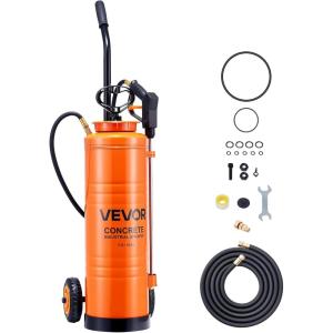 imageVEVOR Industrial Concrete Sprayer with Wheeled Cart 5 Gallon Stainless Steel Sprayer Heavy Duty TriPoxy Pump Sprayers 205Wand 48quot ampamp 120quot Hoses 2 Brass Nozzles for Construction Lawn ampamp Garden5 Gal Sprayer with Cart