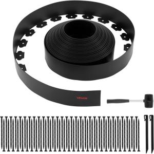 imageVEVOR Landscape Edging 66 ft x 4 in Plastic Garden Border Edging with 60 Spikes ampamp 2 Ground Stakes No Dig Flexible Lawn Edgings Roll UVResistant Mini Fence Borders for Flower Beds Yard Paver66ft4inLshaped