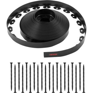 imageVEVOR Landscape Edging 66 ft x 4 in Plastic Garden Border Edging with 60 Spikes ampamp 2 Ground Stakes No Dig Flexible Lawn Edgings Roll UVResistant Mini Fence Borders for Flower Beds Yard Paver100ft15inLshaped